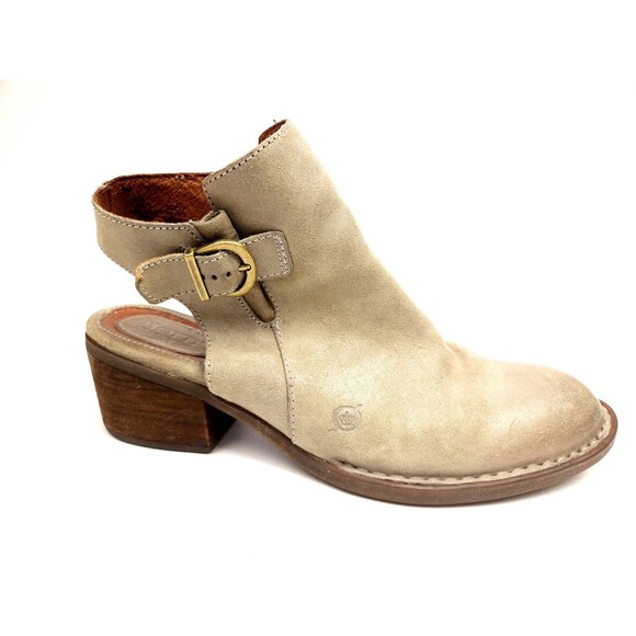 Born Boots Womens 10 M Margrit Side Zip Slingback Ankle Bootie Beige Heels - Picture 1 of 8